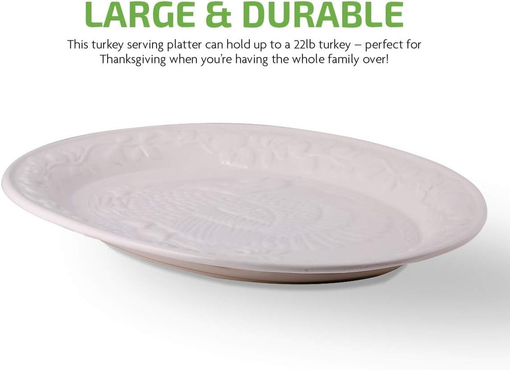 Thanksgiving Turkey Serving Platter & Baster Set - Large Ceramic Holiday Dish