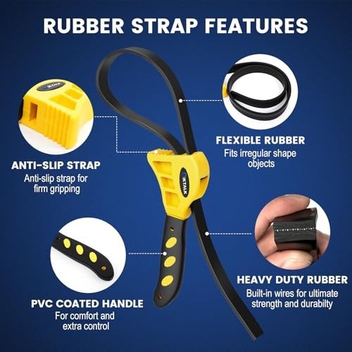 2-Pack Adjustable Rubber Strap Wrench Set - 4" & 6" Oil Filter & Jar Opener Tool