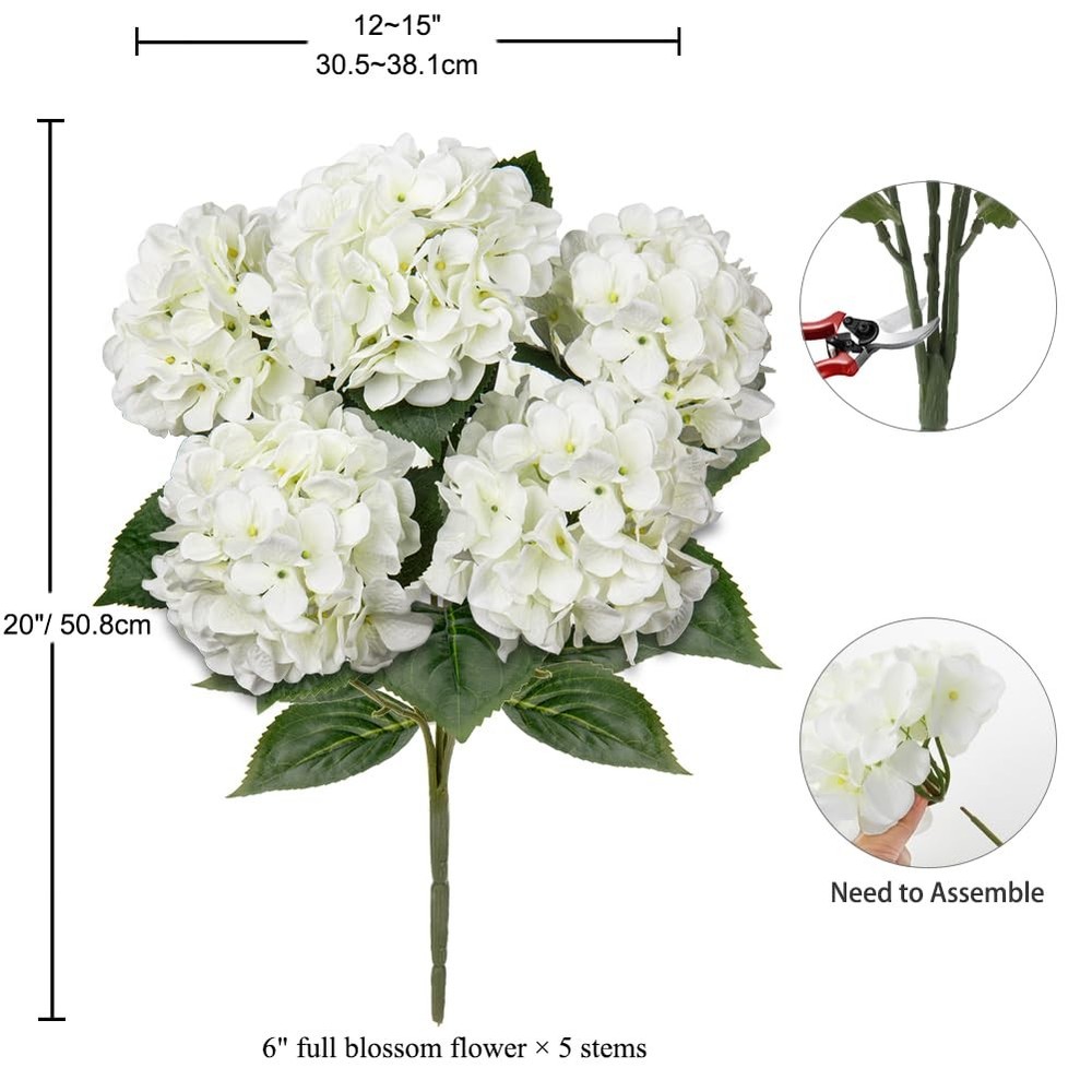 White Hydrangea Artificial Flowers Large Artificial Hydrangeas Silk Flower fo...
