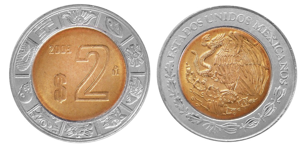 Mexico 2 Pesos, 2009, KM #604, Mint