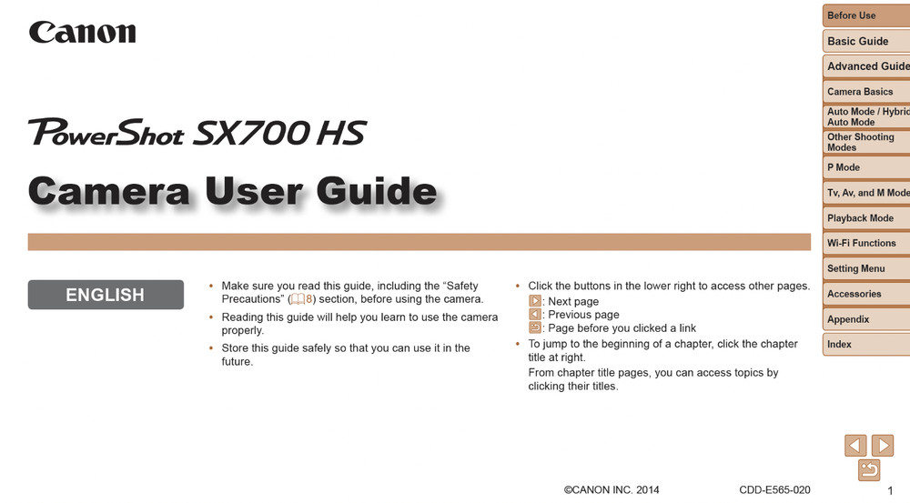 Canon POWERSHOT SX700 HS DIGITAL Camera User Guide Owner Instruction Manual