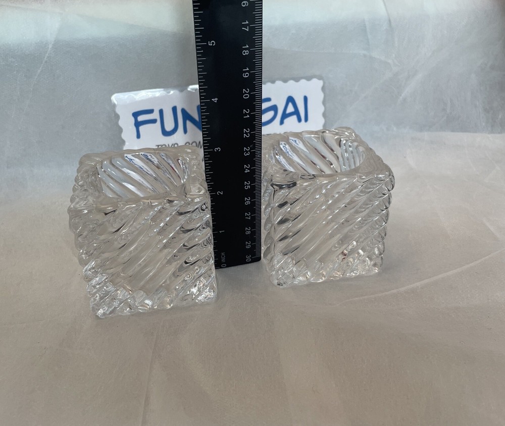 Square Glass Candle Holders Diagonal Pattern