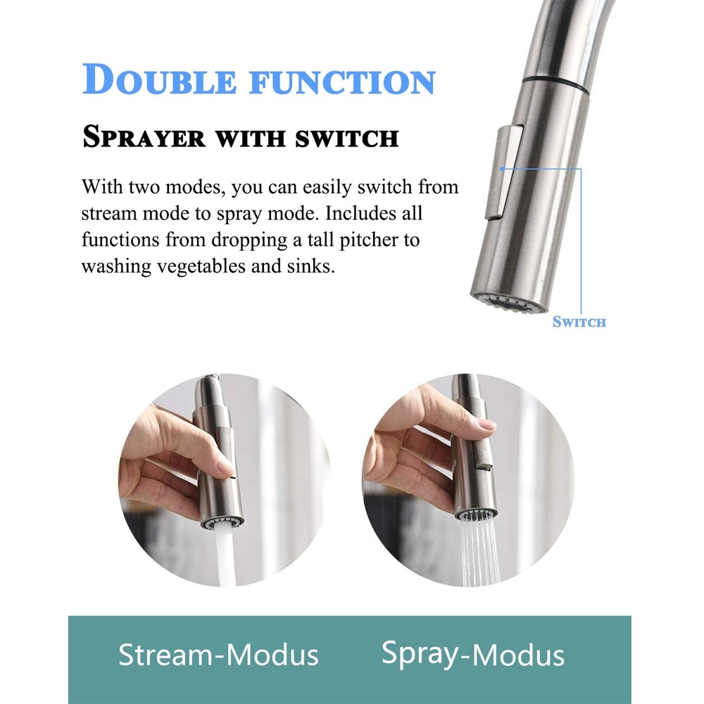 Brushed Nickel Touch Sensor Kitchen Faucet Sink Pull Down Sprayer Single Handle