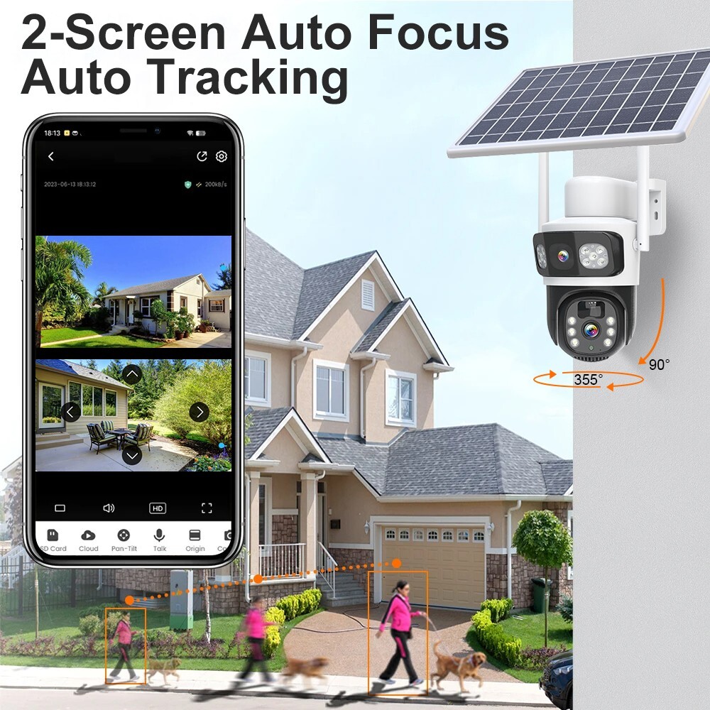 2K WiFi Solar Battery Powered Wireless Security Camera Sys Outdoor PTZ Audio