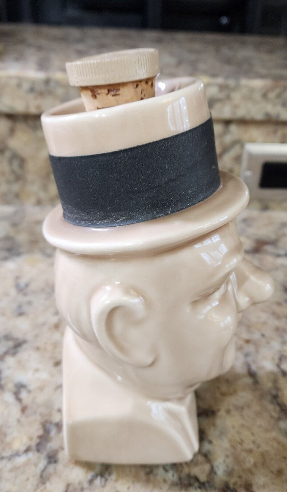 Vintage WC Fields Bourbon Whiskey Decanter Empty with Cork 9" tall