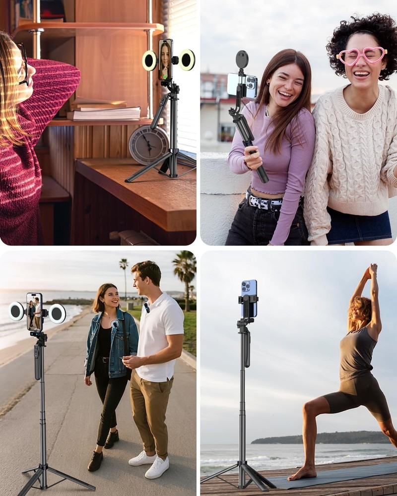 Vlogging Kit for iPhone/Android, 71" Selfie Stick Tripod iPhone Black