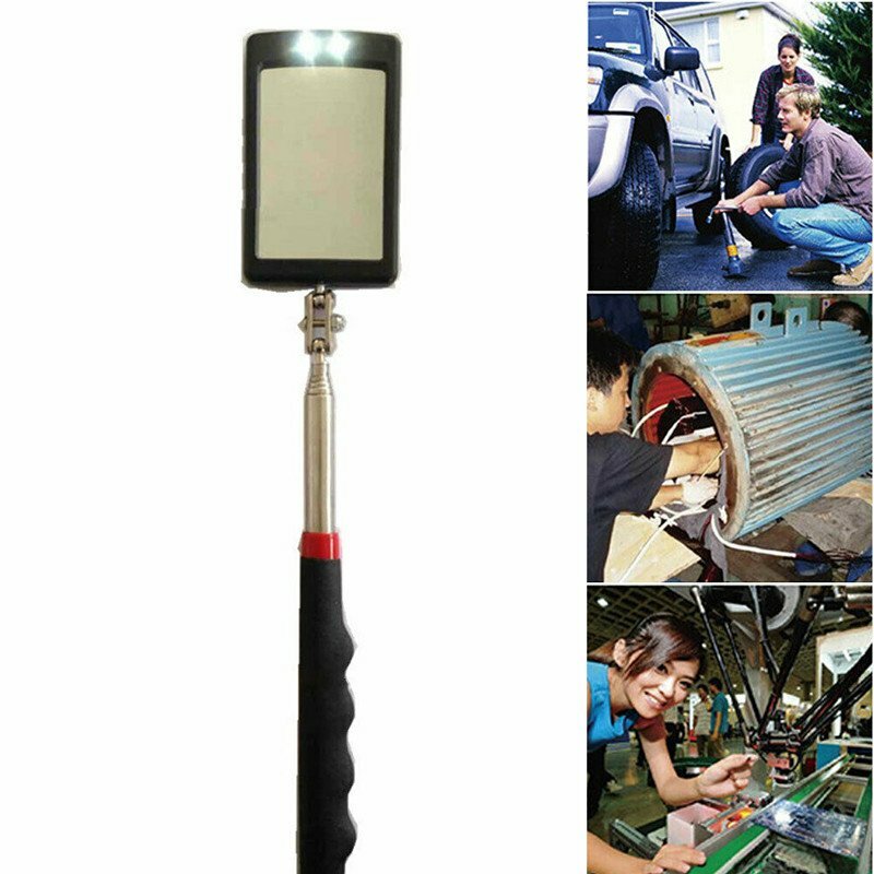Lighted Inspection Mirror Telescoping Illuminate LED Swivel Light Extends Tool