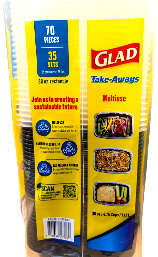Glad Take-Aways Food Storage Containers Rectangle Multiuse 38 oz 70 Count