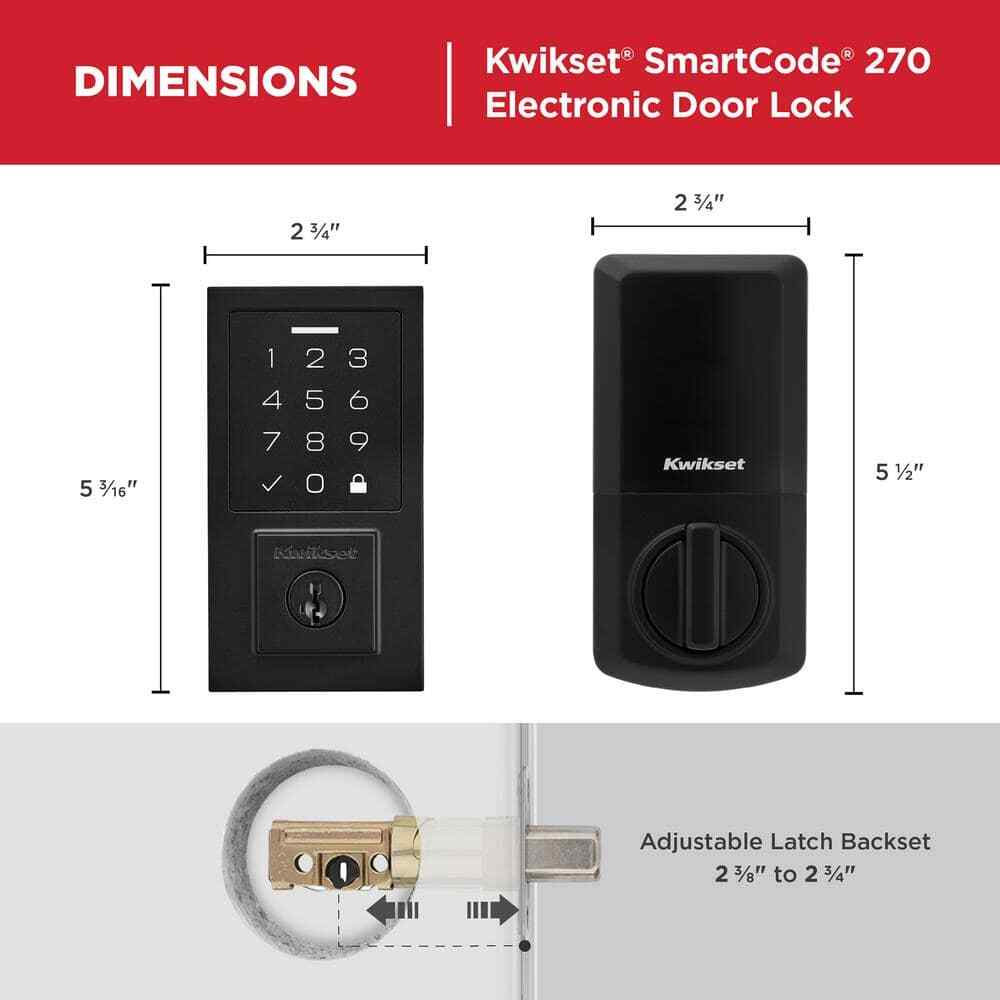 Kwikset SmartCode 270 Matte Black Touchpad Electronic Deadbolt w/ SmartKey