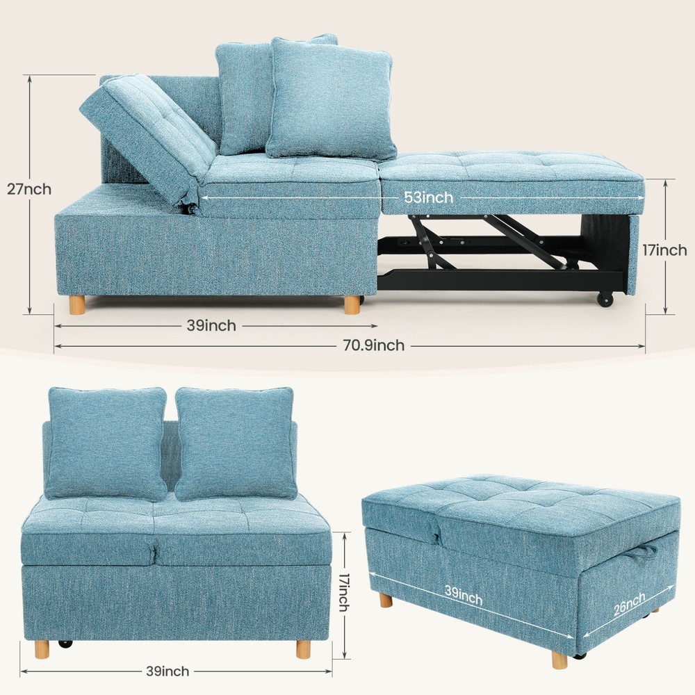 4-in-1 Folding Ottoman Sofa Bed, Convertible Chair Multi-Function Sleeper Sofa:】