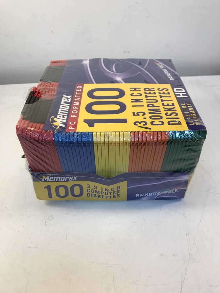 Memorex Floppy 100 Disks PC Formatted 3.5" Rainbow Computer Diskettes Unopened