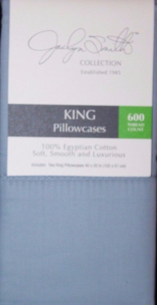 Jaclyn Smith King Pillowcases 600 Thread Count KPC Ashley Blue 2 ct 40x20"