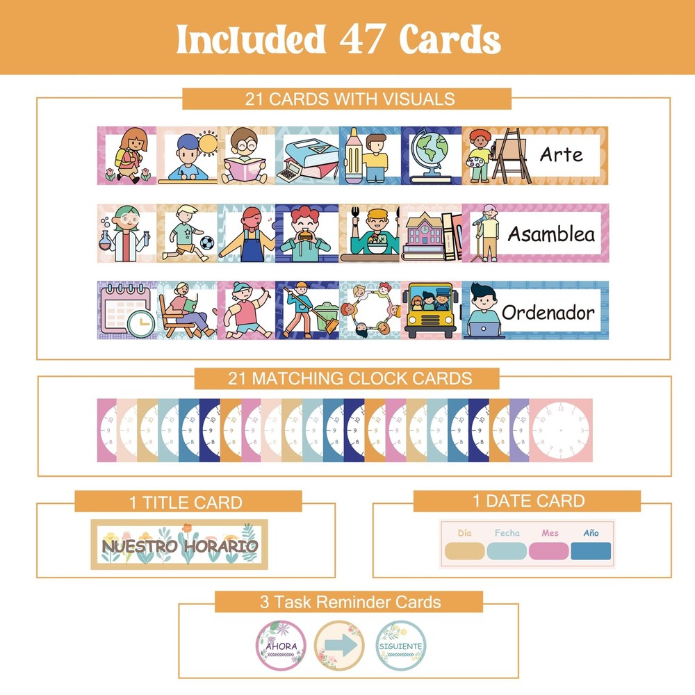 Daily Schedule Pocket Chart, Visual Schedule with 42 Reusable Dry-Eraser Card...