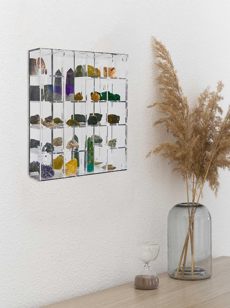 Acrylic Display Case Adjustable Clear Rock Display Case Shadow Box with Shelv...