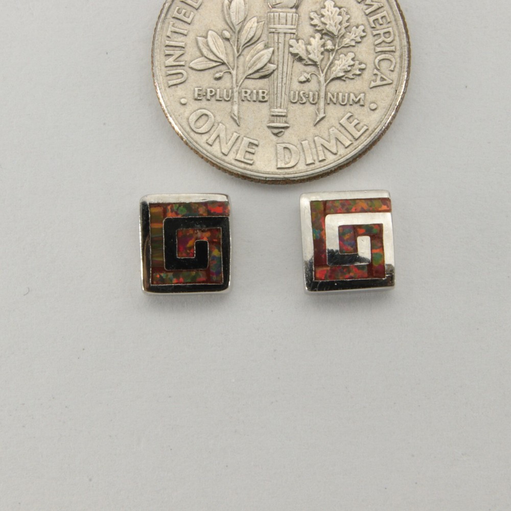 Mexican Fire Square FIRE OPAL Post / Stud Earrings - 925 STERLING SILVER #662e