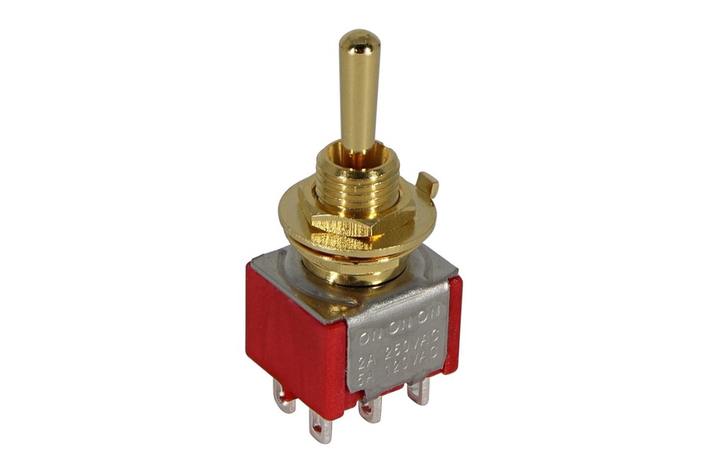 Mini Toggle Switch 3-way On-On-On Round Lever Gold