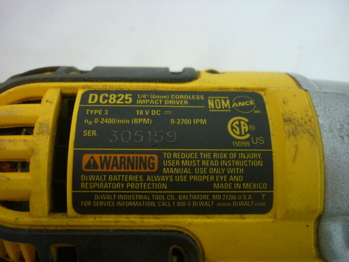 Dewalt DC825 1/4" Cordless Impact Driver Type 3 25E018