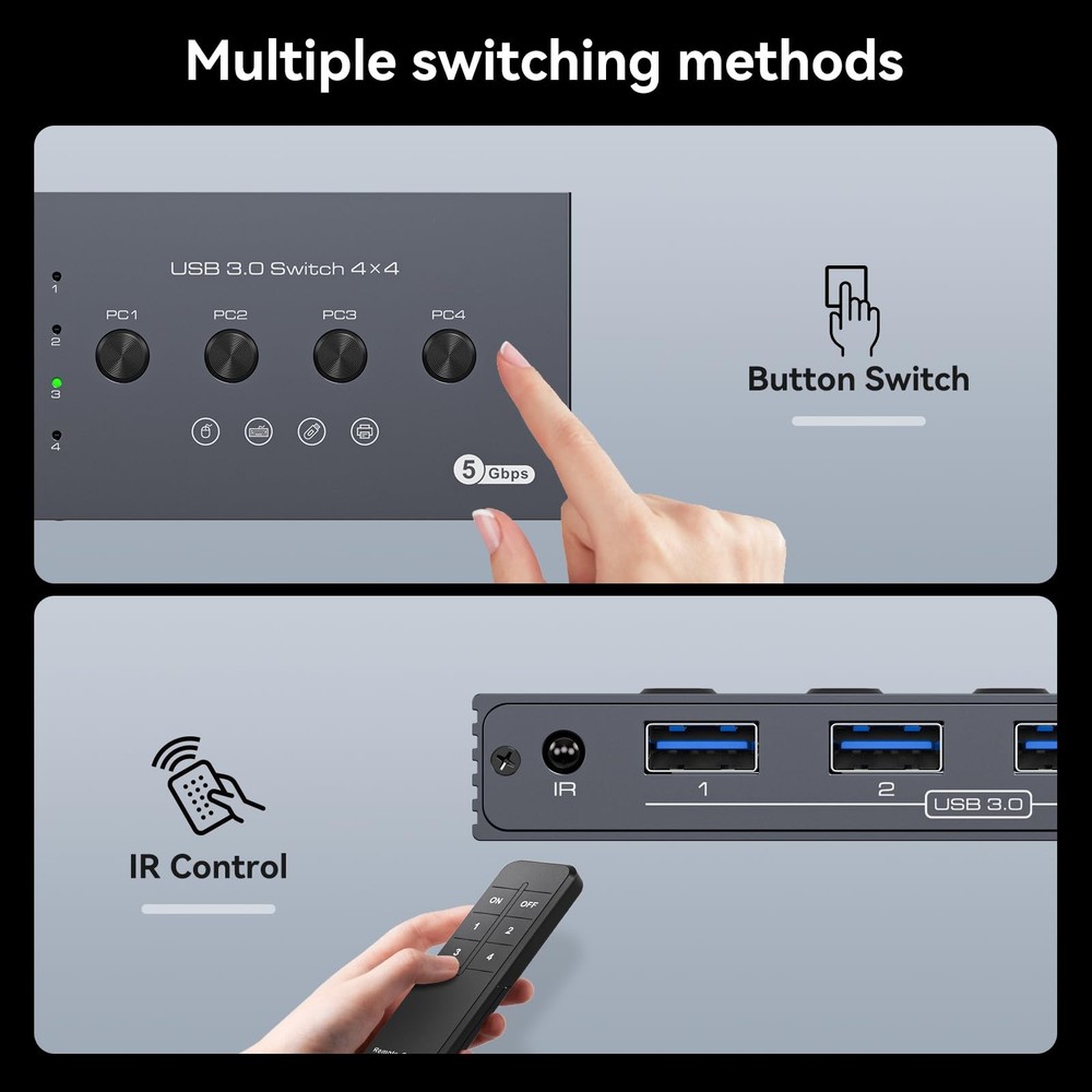USB 3.0 Switch 4 Computers Share 4 USB Devices 4 Port USB Switcher for Keyboa...