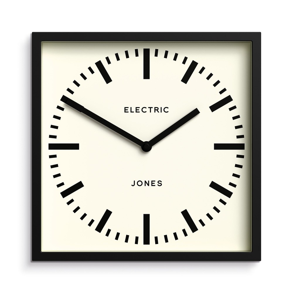 9.8" Black Square Box Wall Clock Station Dial Kitchen Office Decor Modern