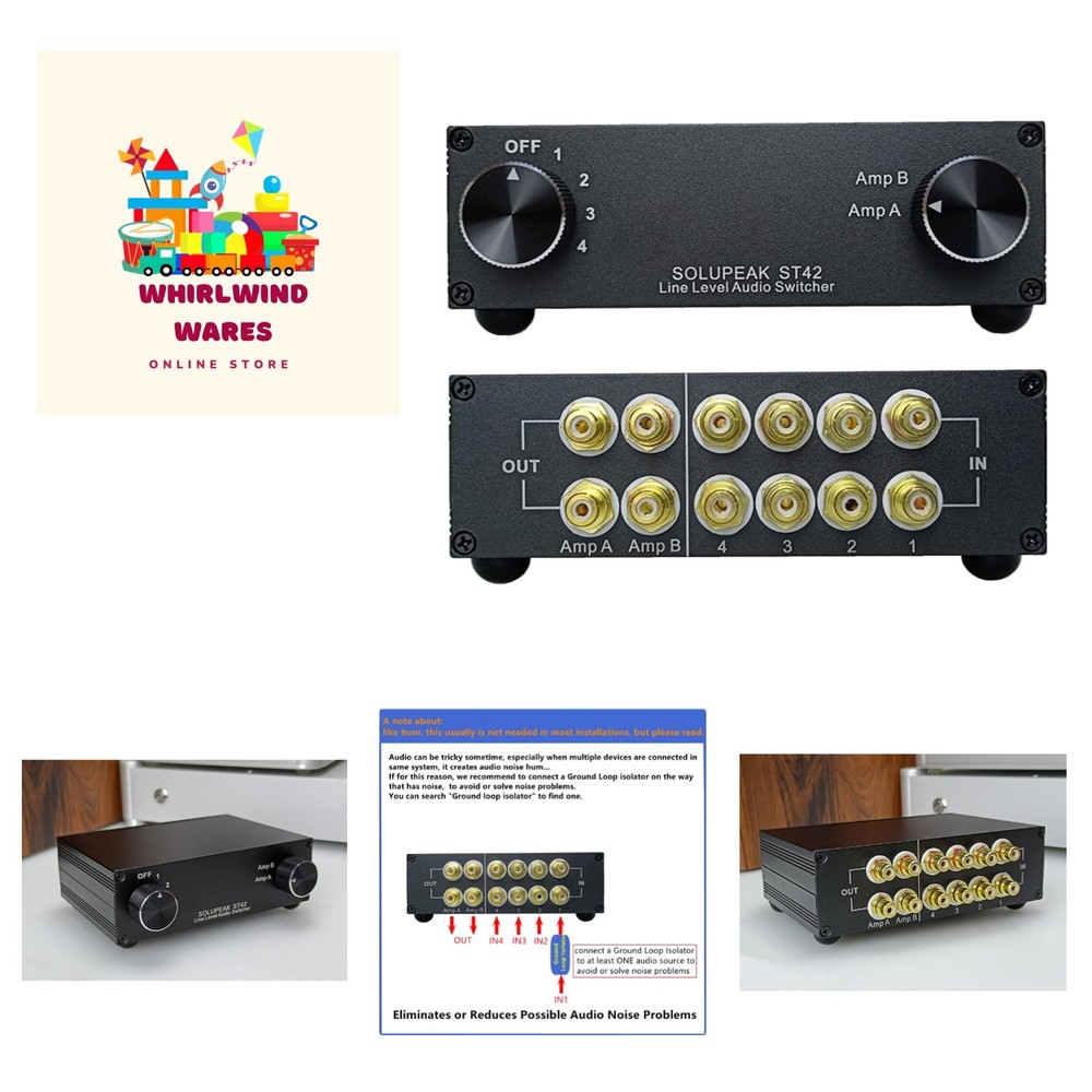 4-Way RCA Audio Switch Source Signal Input switcher selector Splitter Box 4 i...