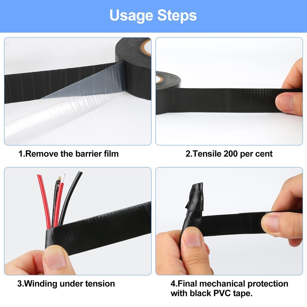 Amentalove 4 Rolls Black Electrical Tape, Self Amalgamating
