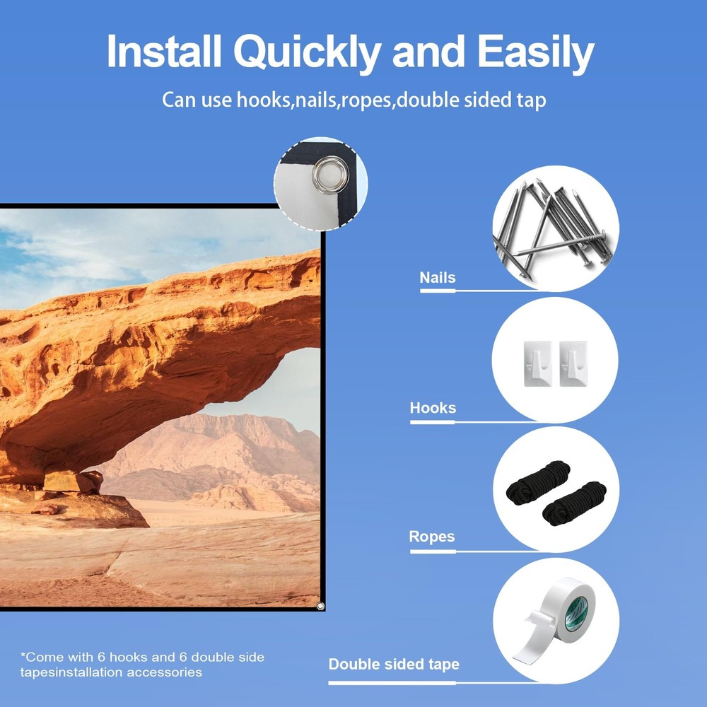 Docooler Projector Screen, 80 Inch 16:9 Foldable Projection 72-Inch