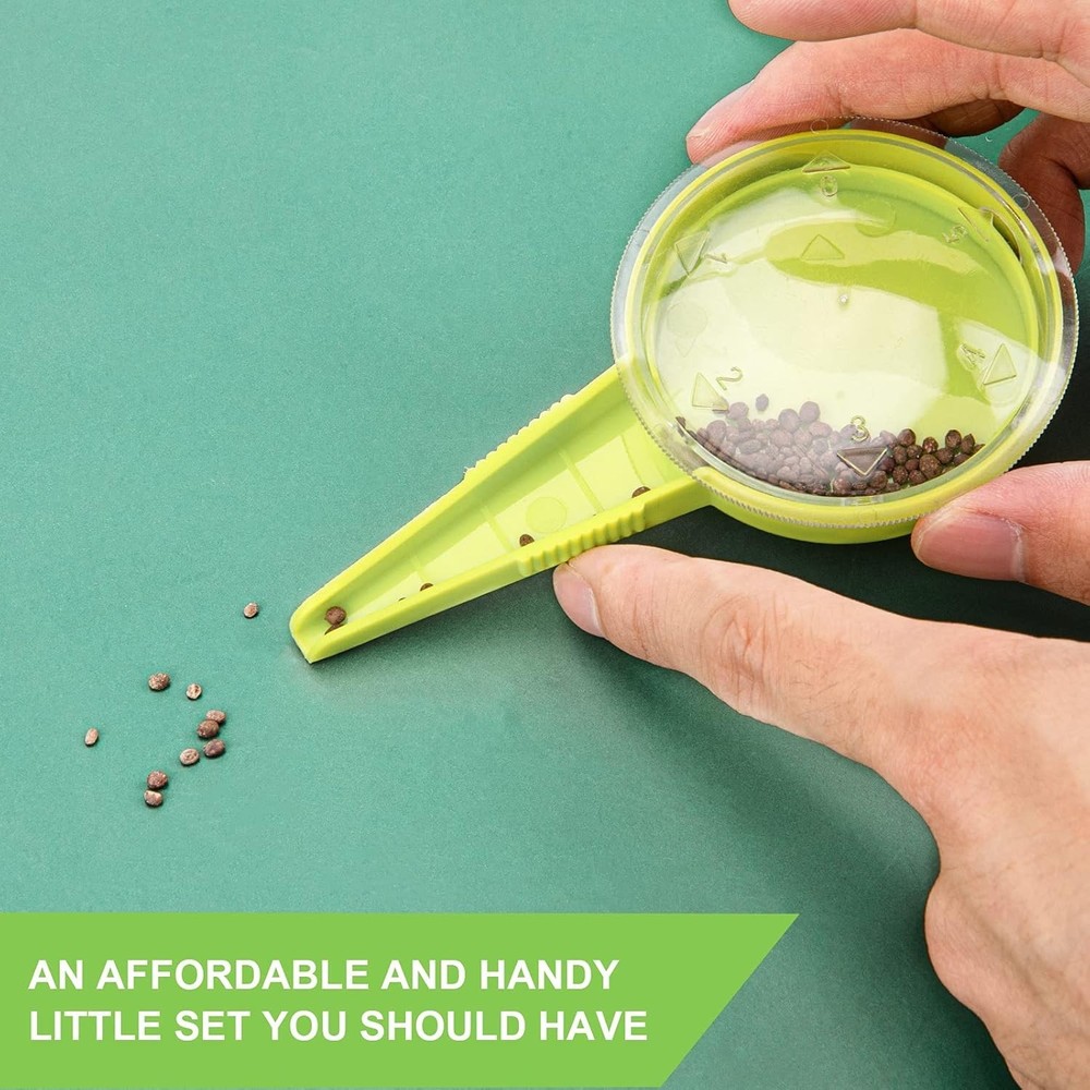 Durable 6-Pack Handheld Seed Dispenser Tool with 5 Dial Settings - Light Green