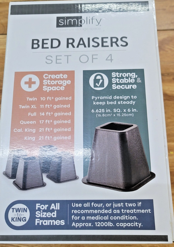 Simplify Black Bed Risers  6-inch, 4-Pack for Home Collection