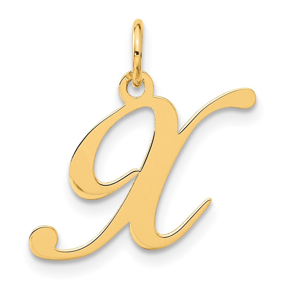 14K Yellow Gold Medium Fancy Script Initial X Charm