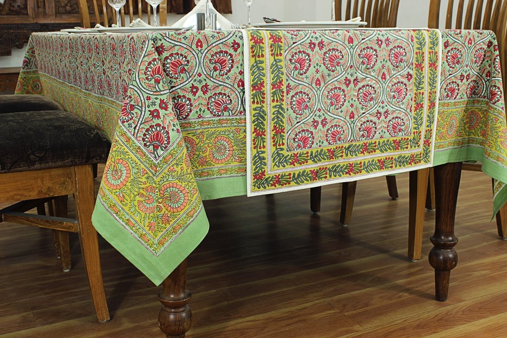 Block Printed Tablecloth, Boho Cotton Table Cover, Dinning & Kitchen Tablecloths