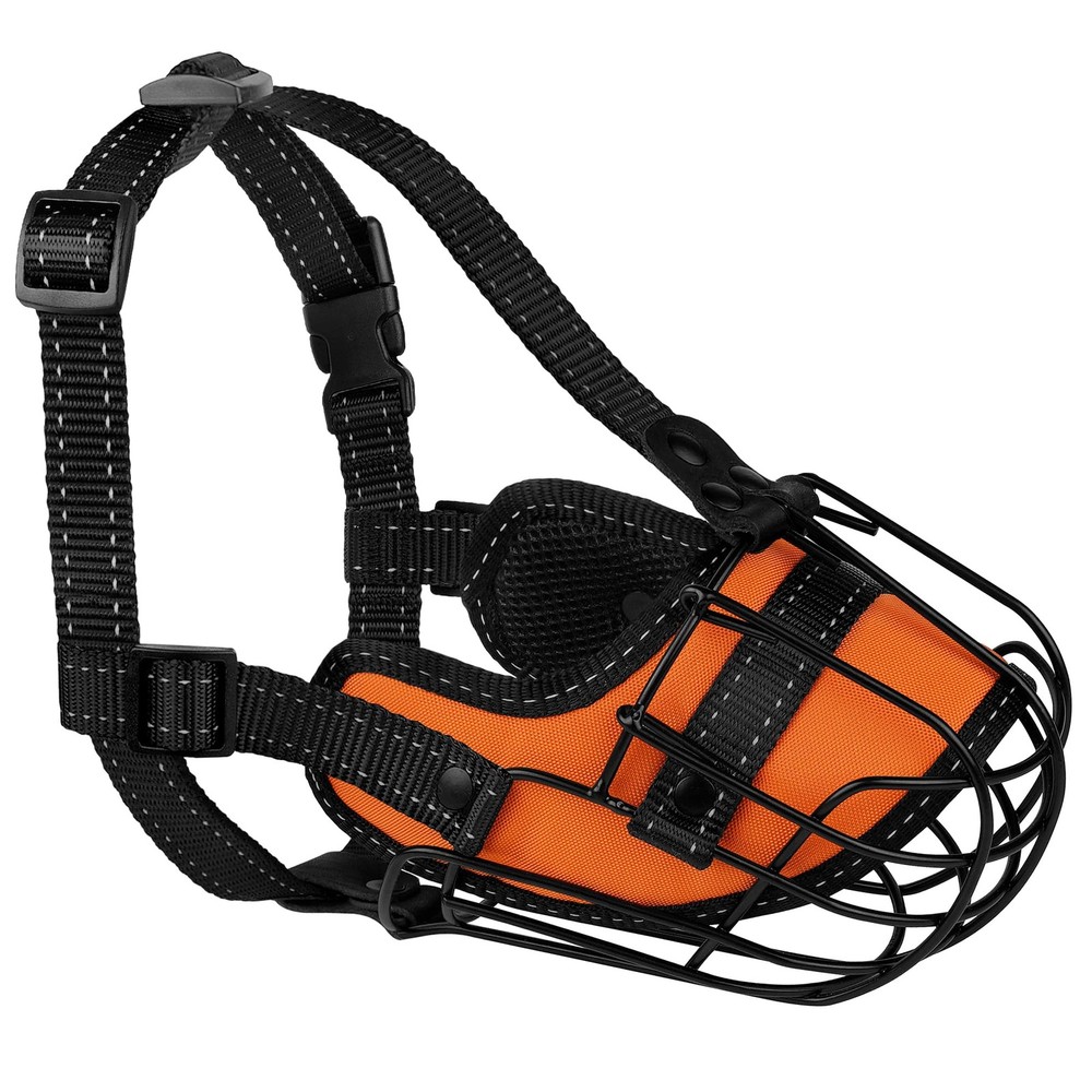 OOPSDOGGY Pitbull Dog Muzzle Reflective Metal Mask Secure Pitbull, Orange