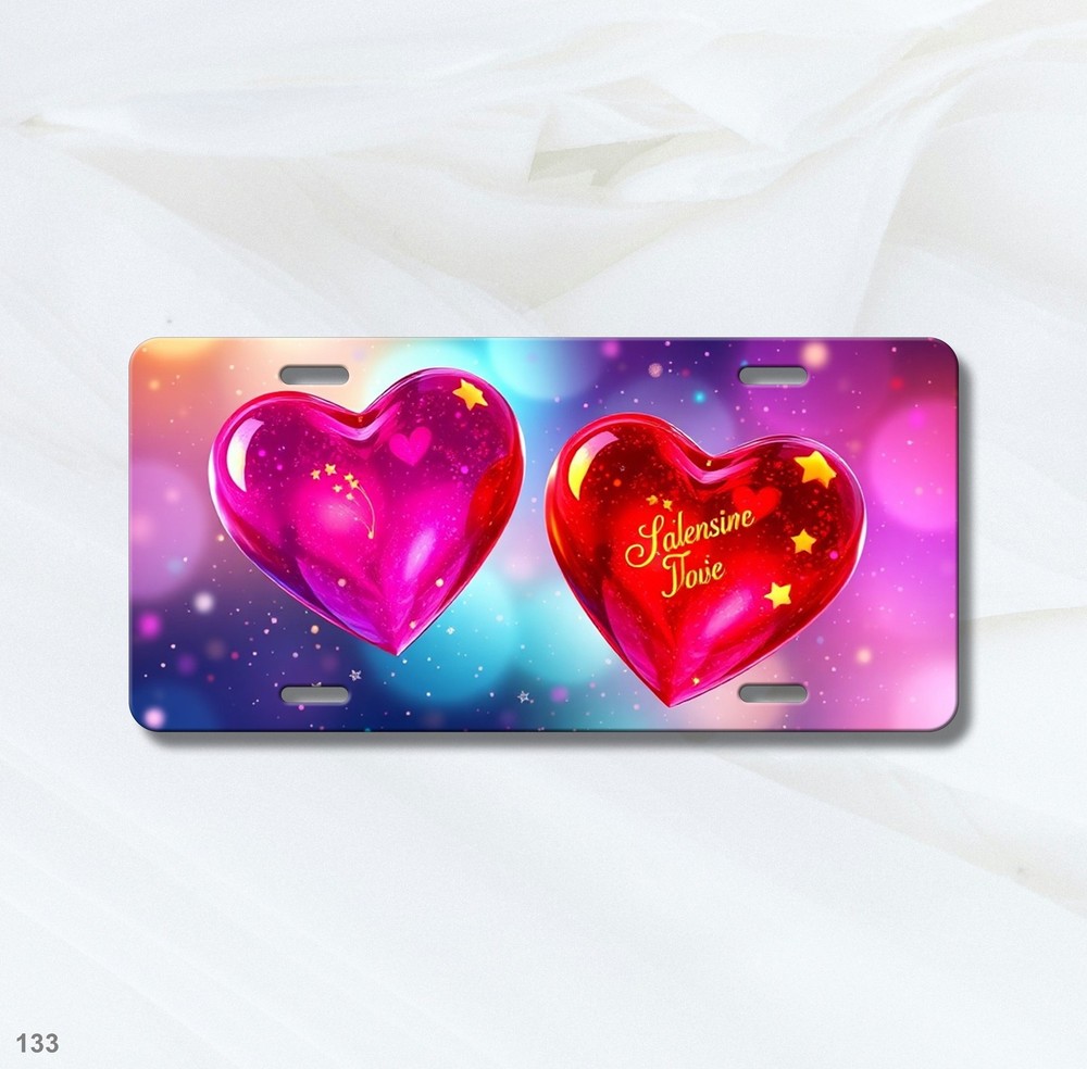 Stylish Hearts License Plate Add Text Auto Tag Gift Idea