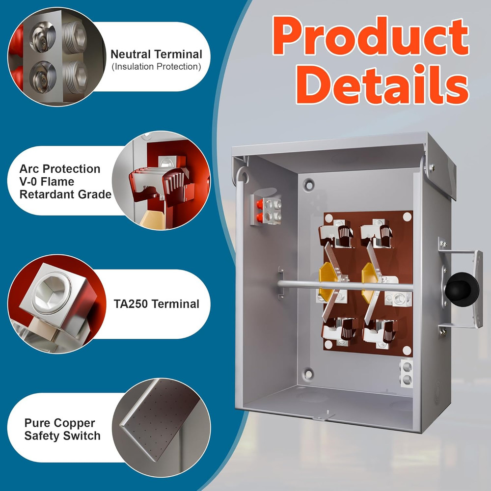 Upgraded 200 Amp Generator Transfer Switch, Manual Transfer Switch 2 Pole 4 Wire