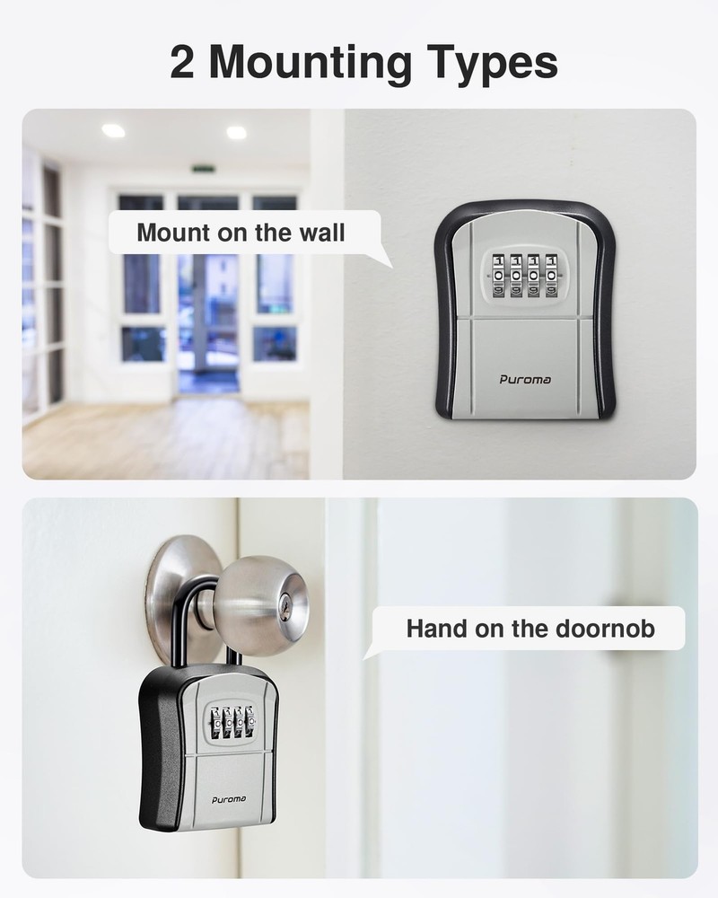 Puroma Key Lock Box, Portable Combination Lockbox Medium Capacity, Gray