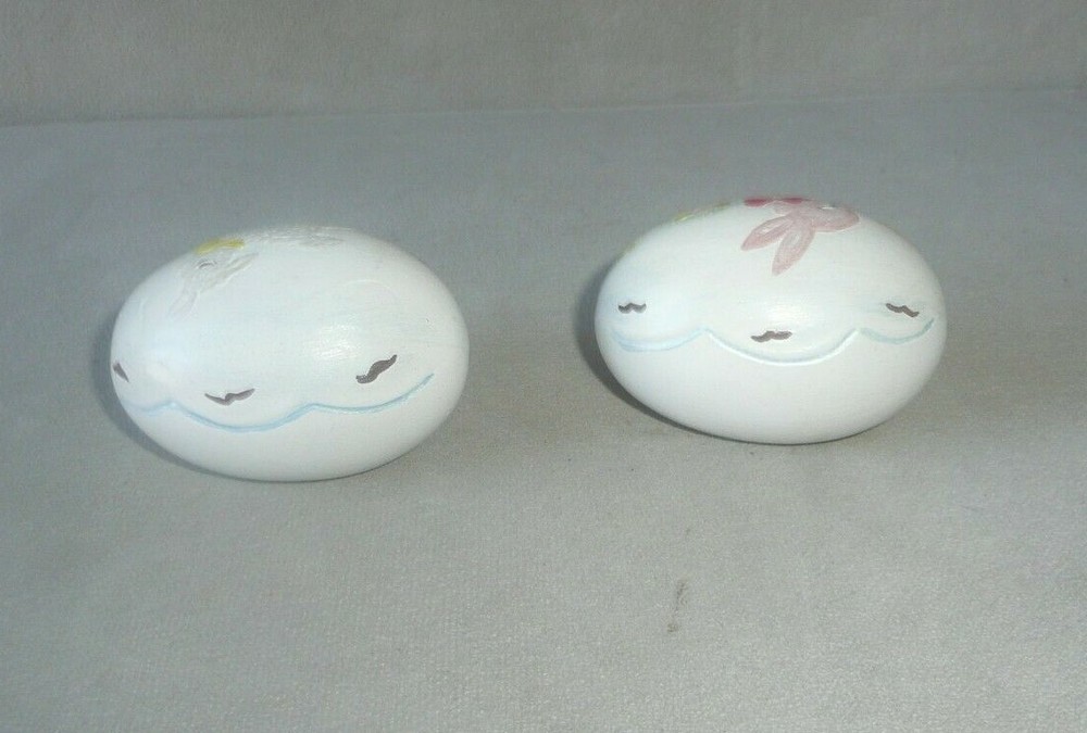 Vintage 1971 Ceramic Easter Egg Bunny Pulling Cart & Lamb set of 2