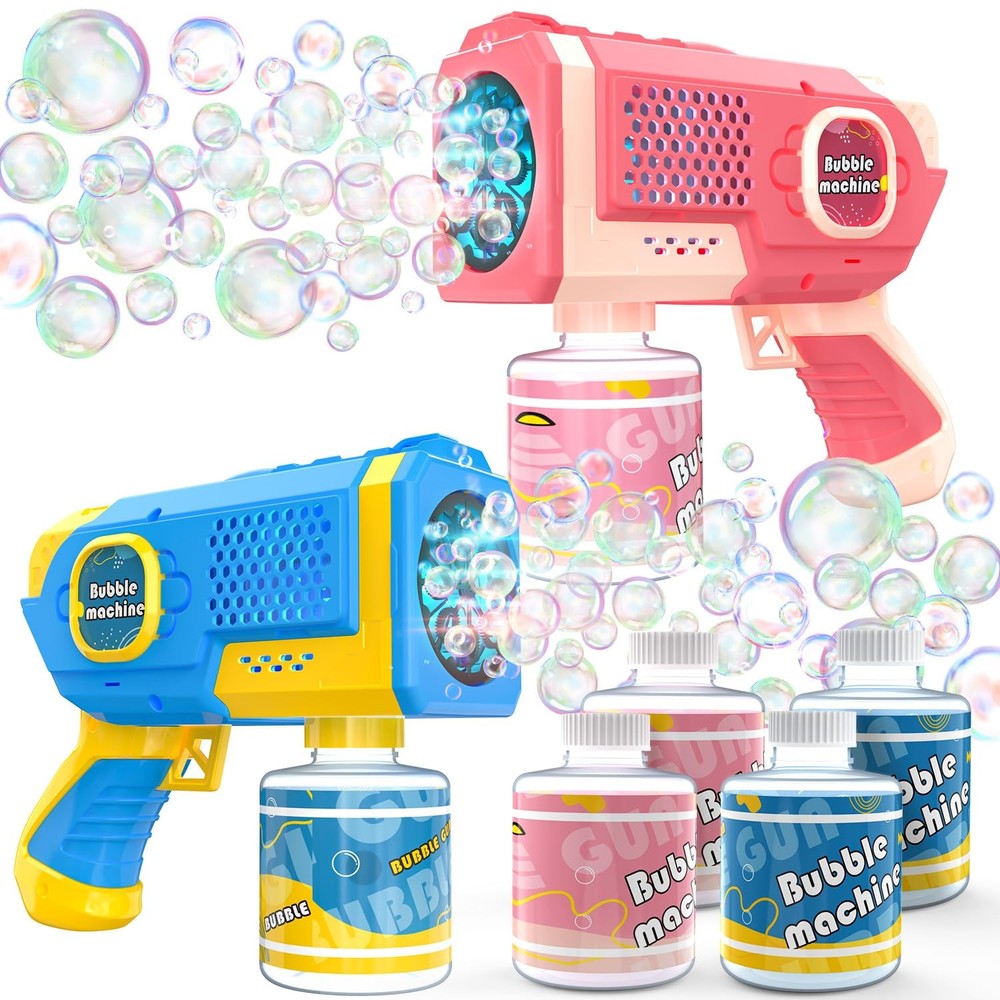 2 Pack Bubble Guns with 4 Bottles Solution, Automatic Bubble Machine Blaster ...