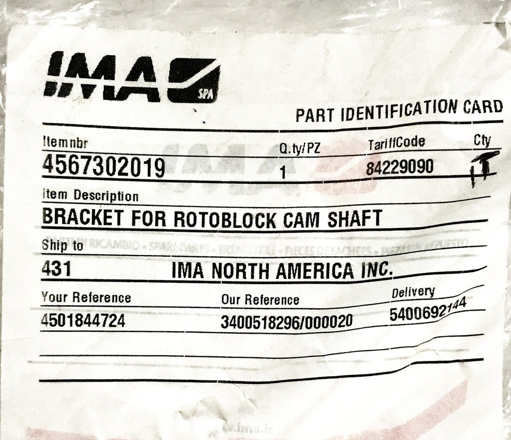 IMA Rotoblock Cam Shaft Bracket 4567302019 NOS
