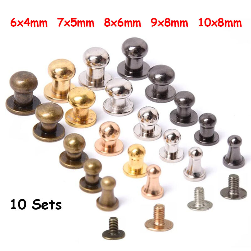 10 Set 6/7/8/9/10mm Solid Brass sam brown browne Button Screw Studs Round Rivets