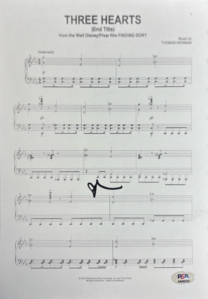 Thomas Newman Signed Three Hearts Music Sheet PSA AN58323