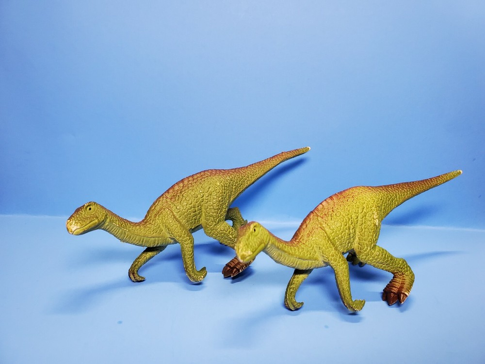 2 Green Allosaurus Hard Plastic Toy Dinosaurs