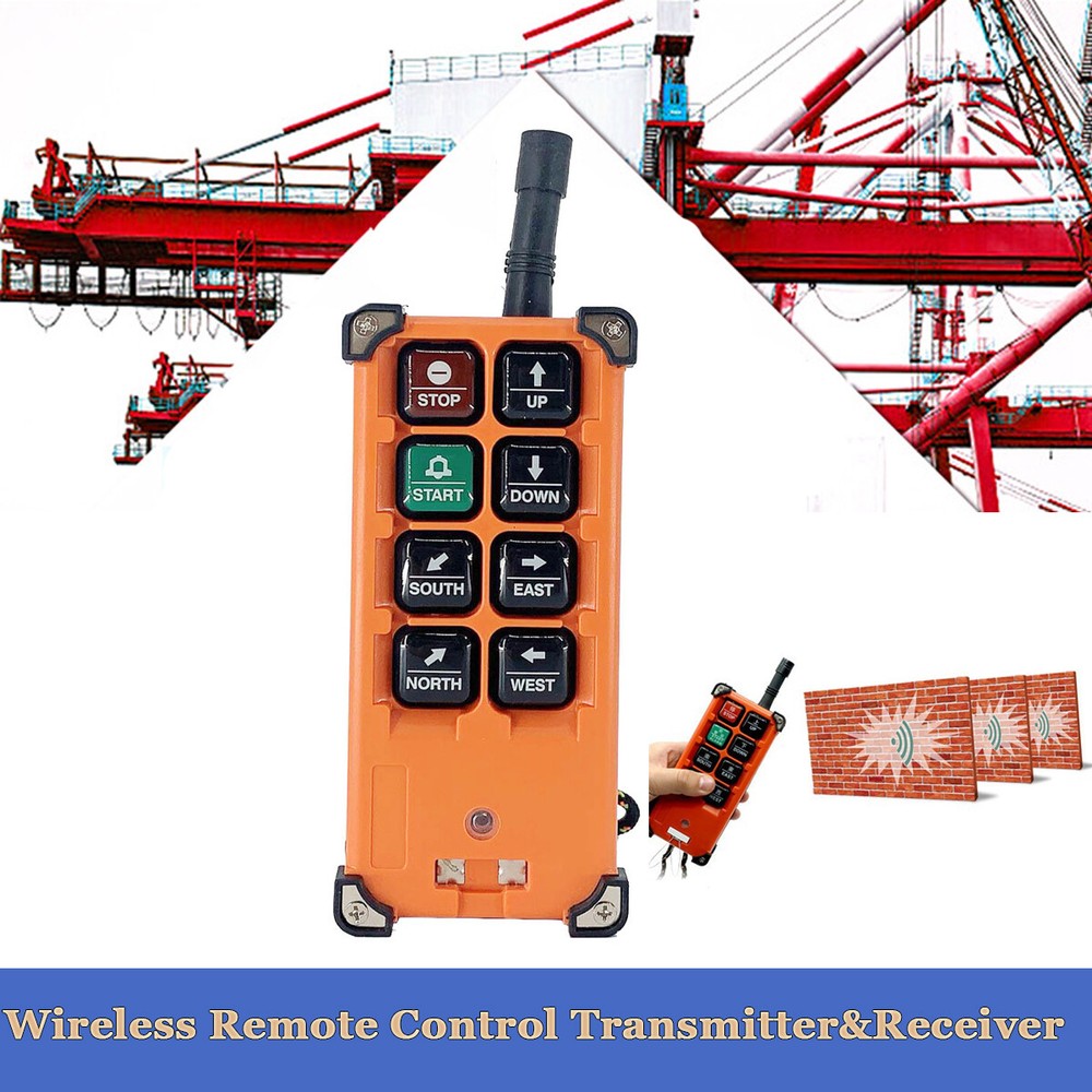 Wireless Hoist Crane Remote Control Switch 8 Button Transmitters & 24V Receiver