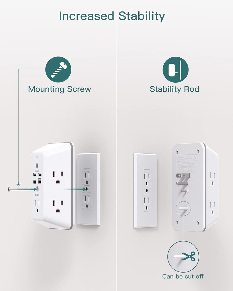 Surge Protector, Multi Plug Outlet Extender with Night Light for Home, white