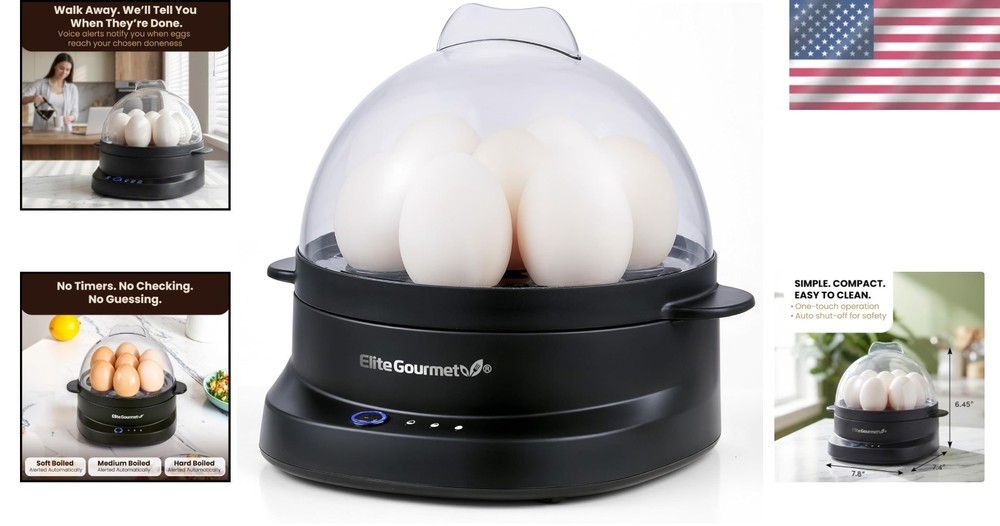 Compact 7-Egg Cooker with Auto Shut-Off - Perfect Soft, Medium, or Hard Eggs