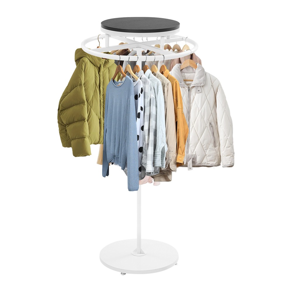 Round Clothing Rack, Clothes Display Rack, Rotatable Garment Rack White