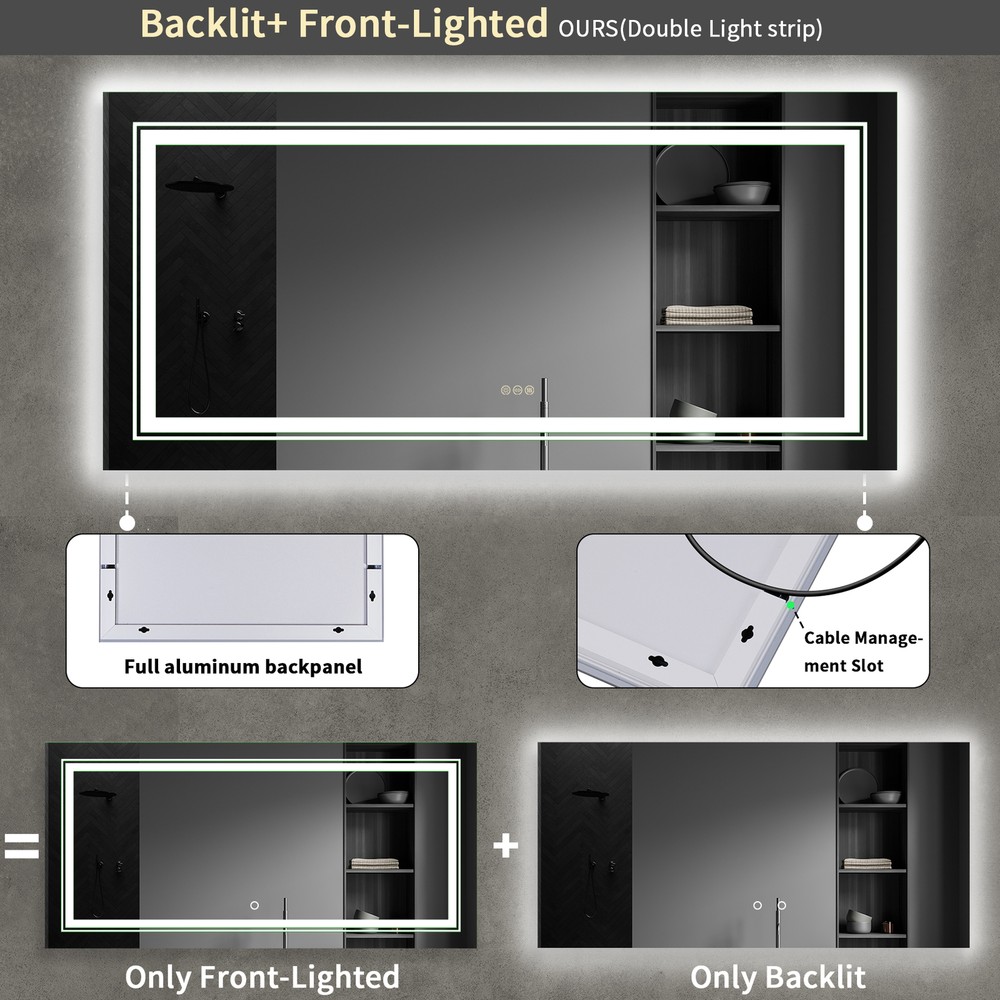 Upgrade Lighting Strips LED Bathroom Vanity Mirror Front Light& Backlit Antifog