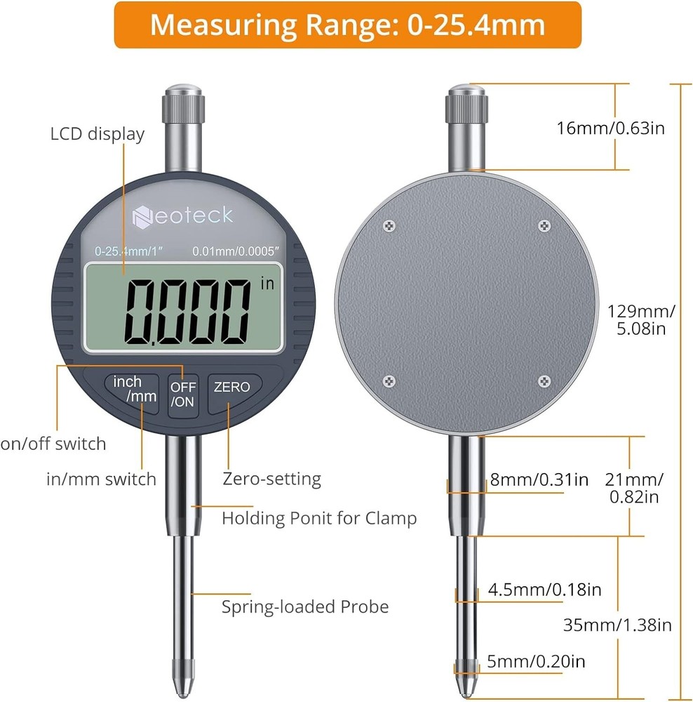 High Precision Accurate Digital Dial Indicator - Versatile - Switchable Ports