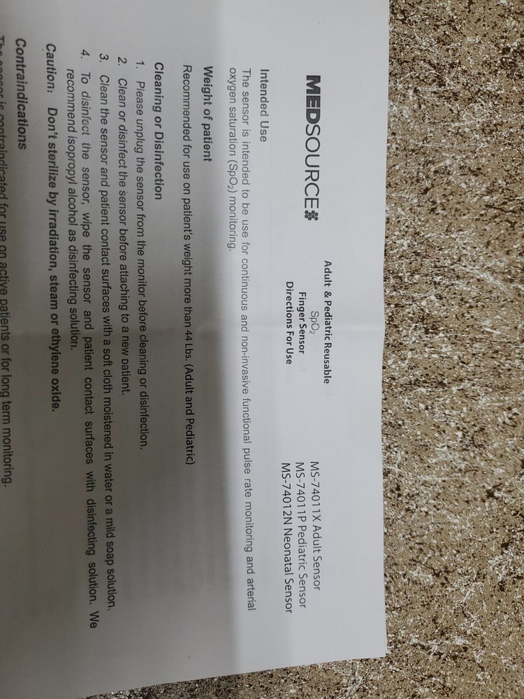 MedSource MS-74011X SPO2 Sensor for Hand-Held