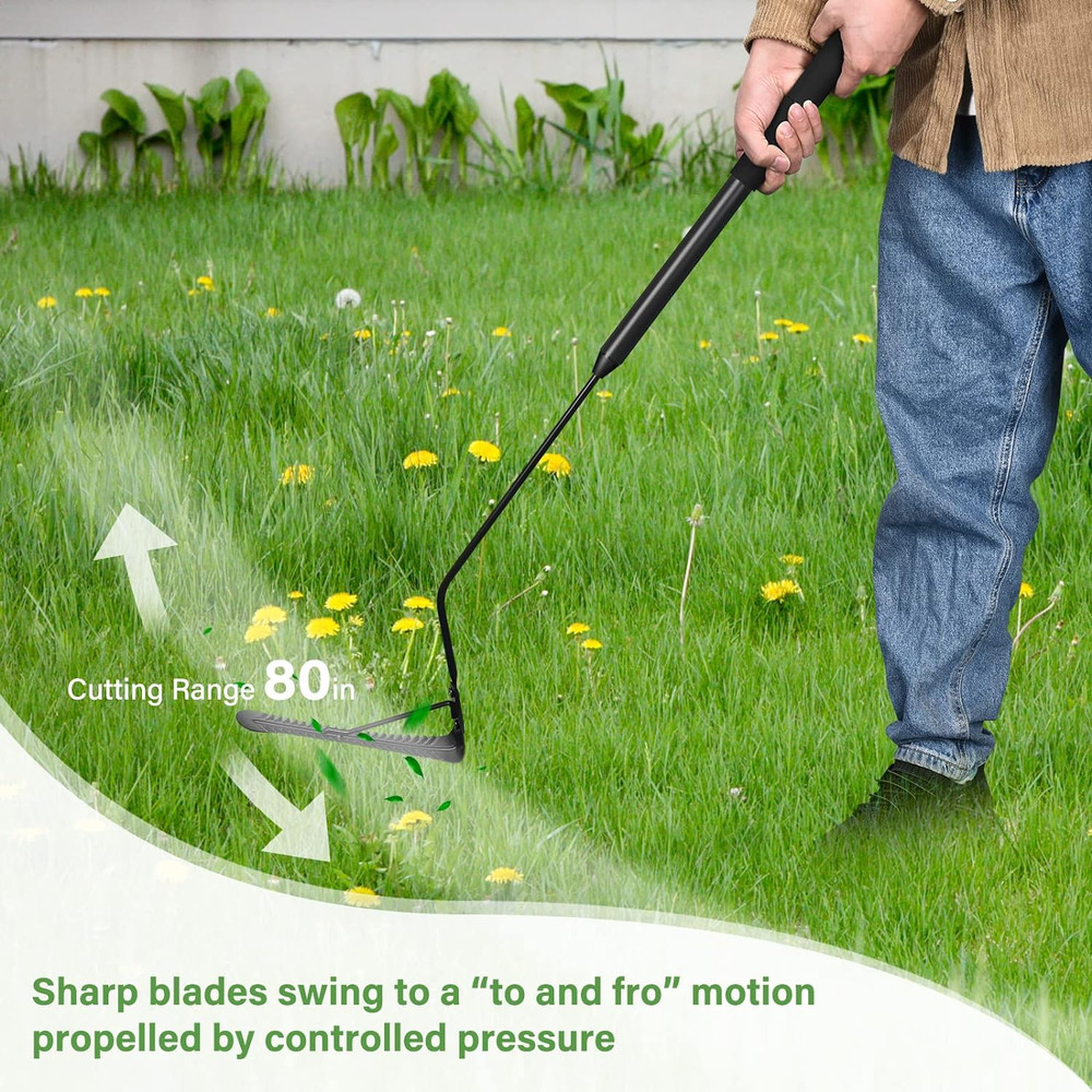DACK 36" Grass Whip with Double-Edged Serrated Blade, Manual Weed Whacker, Swing