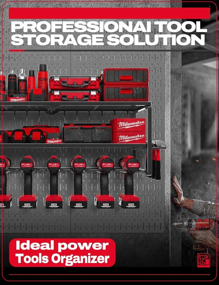 Power Tool Organizer Garage Organization with 7 Drill Holders Storage Wall Mount