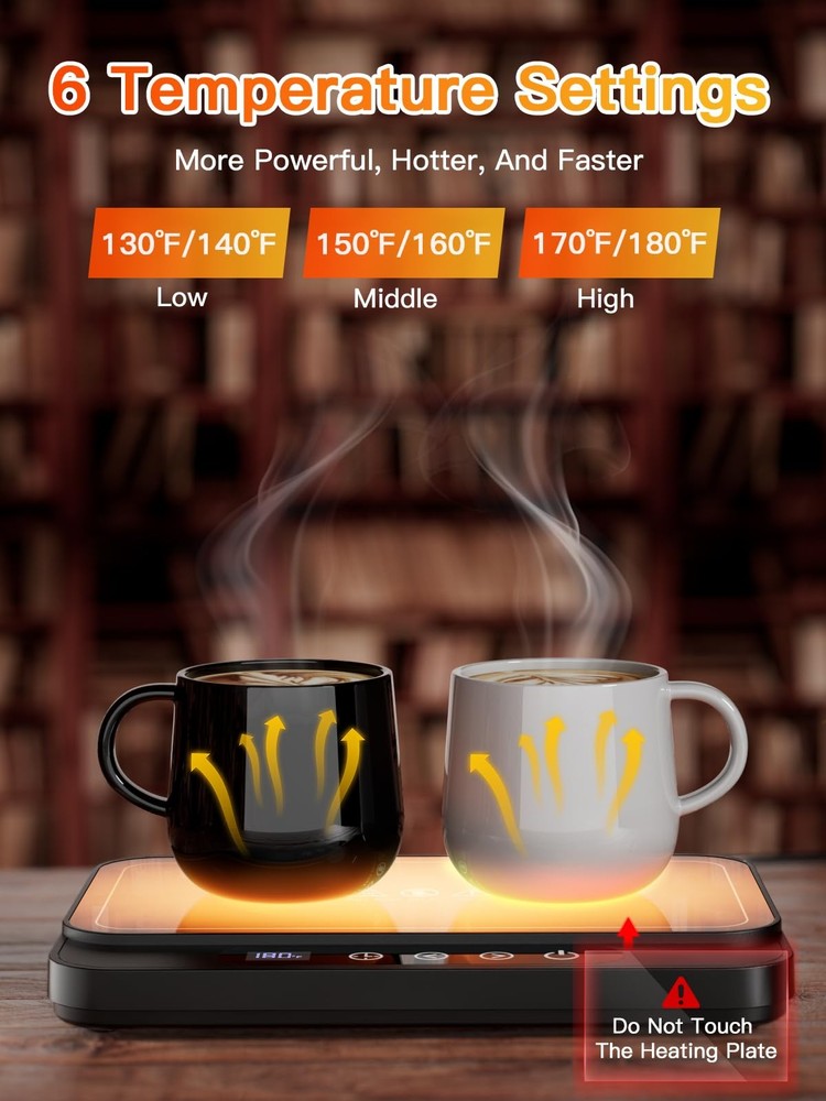 Coffee Mug Warmer, 50W Large Heating Panel Mug Warmer with 6-Temp Settings, 8...